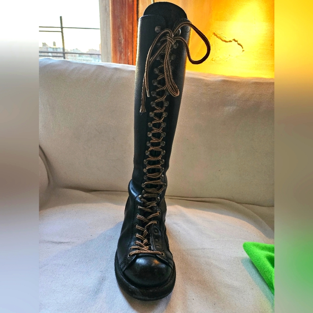 Black Leather Engineer 29 Eyelet, Name   Lace Up Boots Men's 7, Wos 9 Unisex